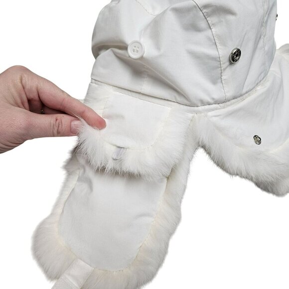 FRR NWT Rabbit‎ Fur Aviator Trapper Hat Water Repellent White S/M Snow Bunny - Picture 12 of 13